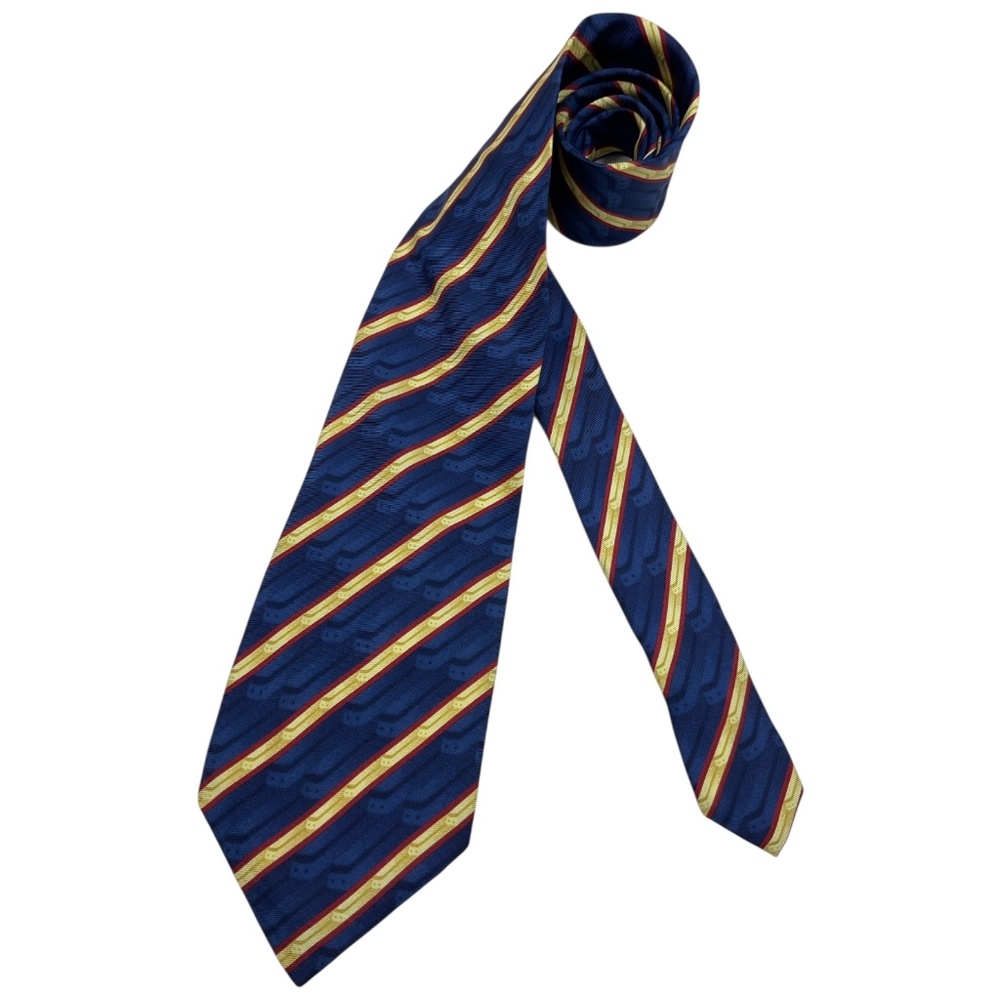 GIVENCHY GENTLEMAN Blue/Gold Striped Geometric Silk LUXURY Tie ITALY